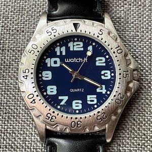 Watch It Men’s Quartz Wrist Watch Navy Blue Face Black Leather Adjustable Band